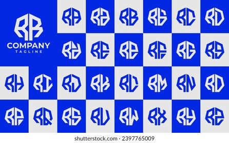  Modern line heptagon initial letter R RR logo design set