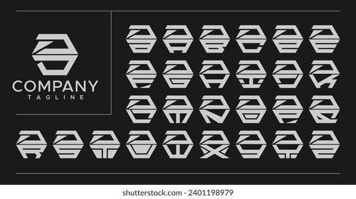 Modern line hexagon letter D DD logo design set