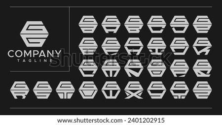 Modern line hexagon letter G GG logo design set