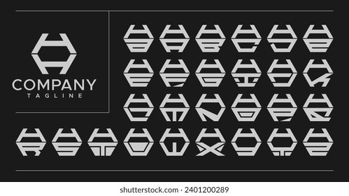 Modern line hexagon letter H HH logo design set