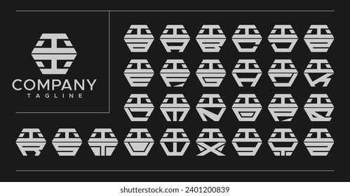 Modern line hexagon letter I II logo design set