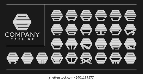 Modern line hexagon lowercase letter E EE logo design set
