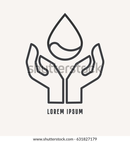 Modern line icon with hand and drop of water. Vector illustration