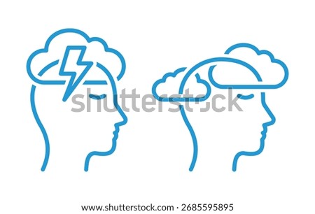 Modern line icon of head with storm cloud and clear sky