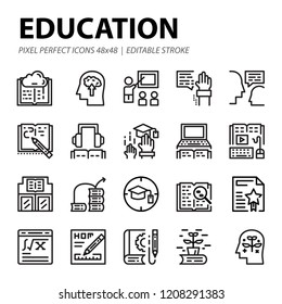 Modern Line icon set of Education for website, mobile application, infographics and more. 48x48 Pixel perfect, Editable Stroke.
