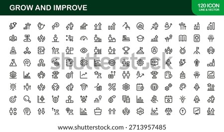 Modern line icon set – Professional minimal growth and progress symbols, sleek vector outline icons for business, finance, and development.
