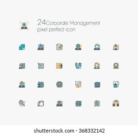 Modern line icons with flat design elements. Pixel perfect icons set of corporate management and business leader training.  Outline symbol collection. Simple color line pictogram pack.
