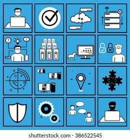 Modern line icons set of computer internet network and security. Best quality symbol set. Vector stroke concept design graphics.