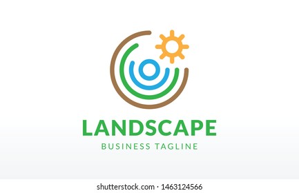 Modern Line Landscaping Logo Design Vector Icon Symbol Illustration.