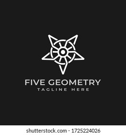 Modern Line Logo Design Geometric Vector Template, 5 Shape and Circle forming a Wheel 