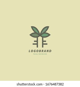 Modern line logo. leaf and key concept. Flat minimalist logo for company