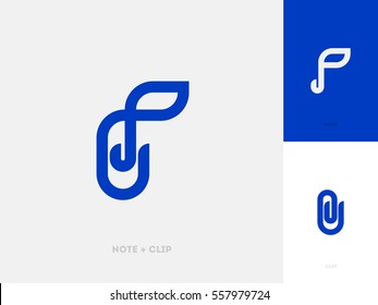 Modern line logo mark template with paper clip and musical note