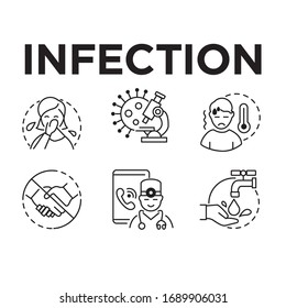 Modern line medical infection icon set