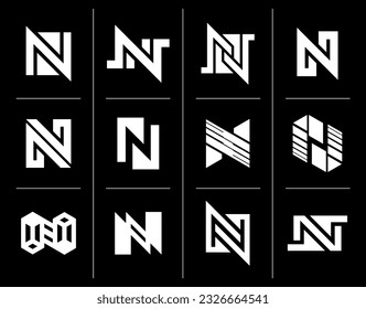 Modern line monogram letter N logo design set. Digital technology initial N logo