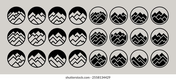 Modern line mountain circle logo design set