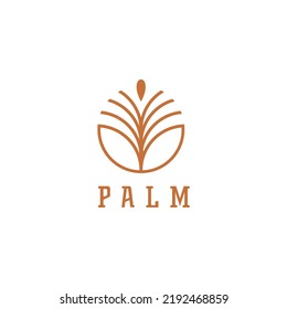 modern line palm tree golden logo, coconut leaf logo vector icon illustration in Geometric minimal style 