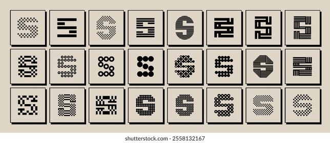 Modern line pixel dot abstract letter S logo set