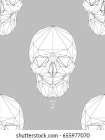 Modern line polygonal flat hipster style illustration of human Skull, poster with text Piece of me. Calavera, halloween, dark spell t-shirt design.