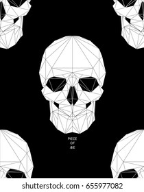 Modern line polygonal flat hipster style illustration of human Skull, poster with text Piece of me. Calavera, halloween, dark spell t-shirt design.