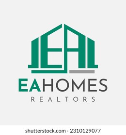 Modern line real estate letter E A EA logo design. Minimal home initial EA logo.