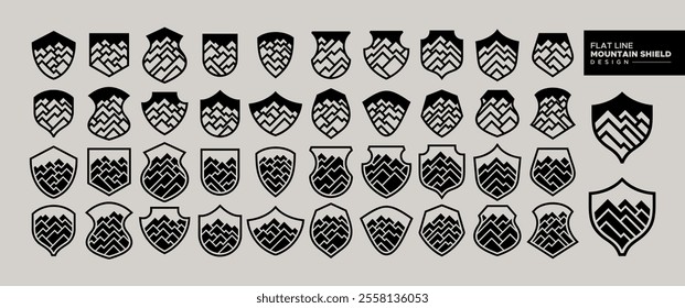 Modern line security mountain shield logo bundle