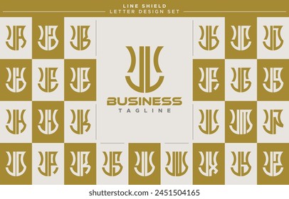 Modern line security shield letter J JL logo design set