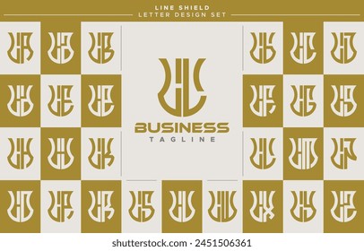 Modern line security shield letter L LL logo design set