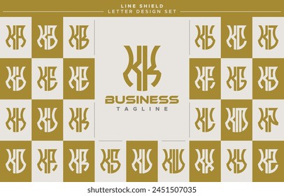 Modern line security shield letter K KK logo design set