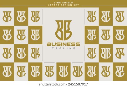 Modern line security shield letter B BB logo design set