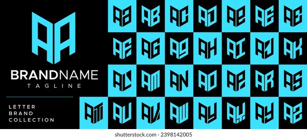 Modern line shield letter A AA logo design set. 