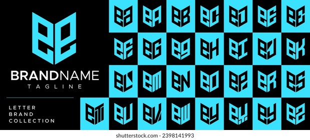 Modern line shield letter E EE logo design set. 