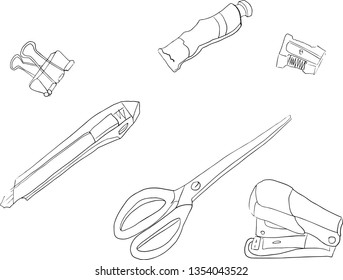 Modern line stationery, great design for any purposes. School equipment set. Vector line icon. Information design. 