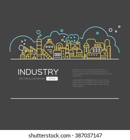 Modern line style design - industry flyer, landing page for manufactury, factory buildings. Linear style.