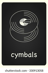 Modern line style hand cymbals vector image on chalkboard. Black and white picture. EPS 10. Music design element.