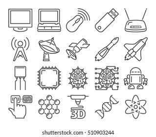 Modern line style icons set: High technology