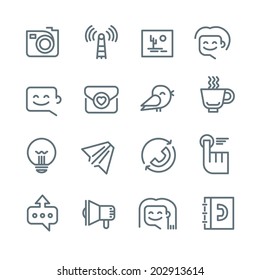 Modern line style icons of social media, communication and networking for web, mobile application and print design
