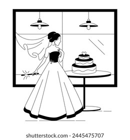Modern line style illustration of cake ceremony