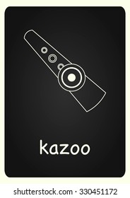 Modern Line Style Kazoo Vector Image On Chalkboard. Black And White Picture. EPS 10