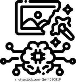 Modern Line symbol for AI inpainting, used to fix or fill parts of an image. Relevant for restoration, creative edits, or generative fill tasks.
