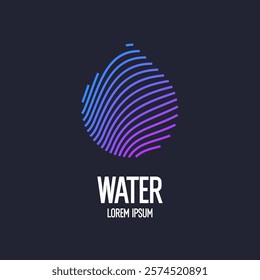 Modern line vector emblem of the water drop. Illustration in a minimalistic style on a dark background