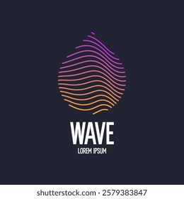 Modern line vector emblem of the water drop. Illustration in a minimalistic style on a dark background.