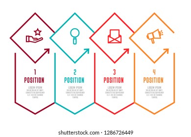 Modern line vector illustration. Infographic template with four elements, rhombus. Timeline step by step. Designed for business, presentations, web design, diagrams, chart, training with 4 steps.