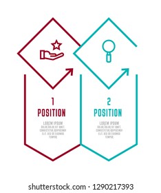 Modern line vector illustration. Infographic template with two elements, rhombus. Timeline step by step. Designed for business, presentations, web design, diagrams, chart, training with 2 steps.