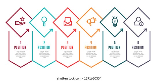 Modern line vector illustration. Infographic template with six elements, rhombus. Timeline step by step. Designed for business, presentations, web design, diagrams, chart, training with 6 steps.