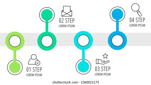 Modern line vector illustration. Infographic circles template with four elements, sectors, icons. Timeline designed for business, presentations, web design, workflow layout, diagrams with 4 steps