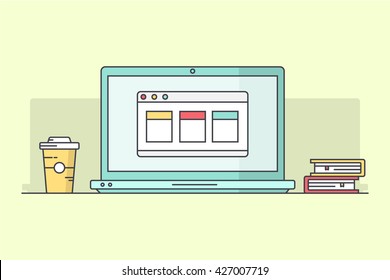  Modern Line vector Illustration of Work space. Flat Design Style. 