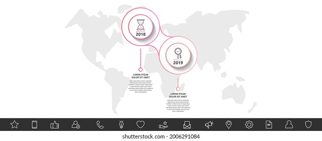 Modern and line vector Infographic with icons and two steps. Circles with thin lines for the application, website, interface, chart, levels, web, diagram, banner on a white isolated background
