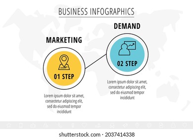 Modern and line vector Infographic with icons and two steps. Circles with thin lines for the application, website, interface, chart, levels, web, diagram, banner on a white isolated background