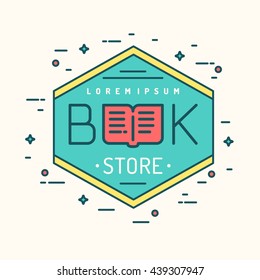 Logo vectorial de línea moderna de la librería o negocio. Un signo luminoso para ferias de libros, bibliotecas o exposiciones.