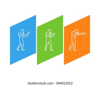 Modern line vector logo for boxing. Outline figure boxer.